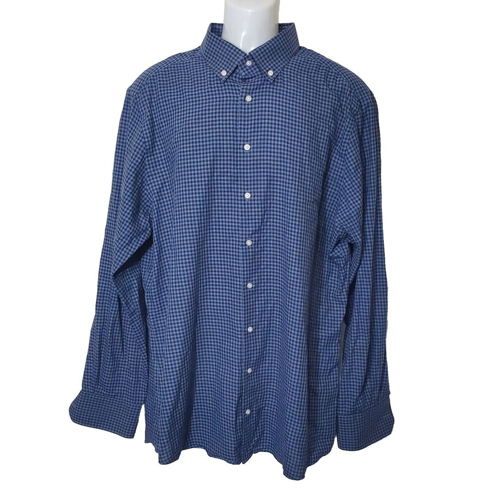 Emanuel Berg Custom Shirt Mens XXL Blue Black Plaid Check Chest 48" Length 33"